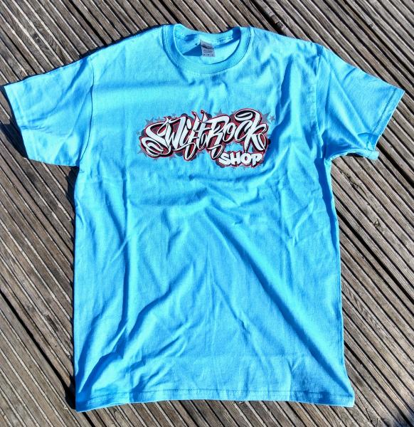 Swift Rock Shop Stars and Clouds Logo T Shirt Baby Blue